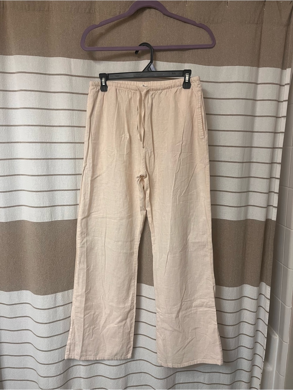 Brandy Melville Sand Elastic Waist Linen-Blend Pants